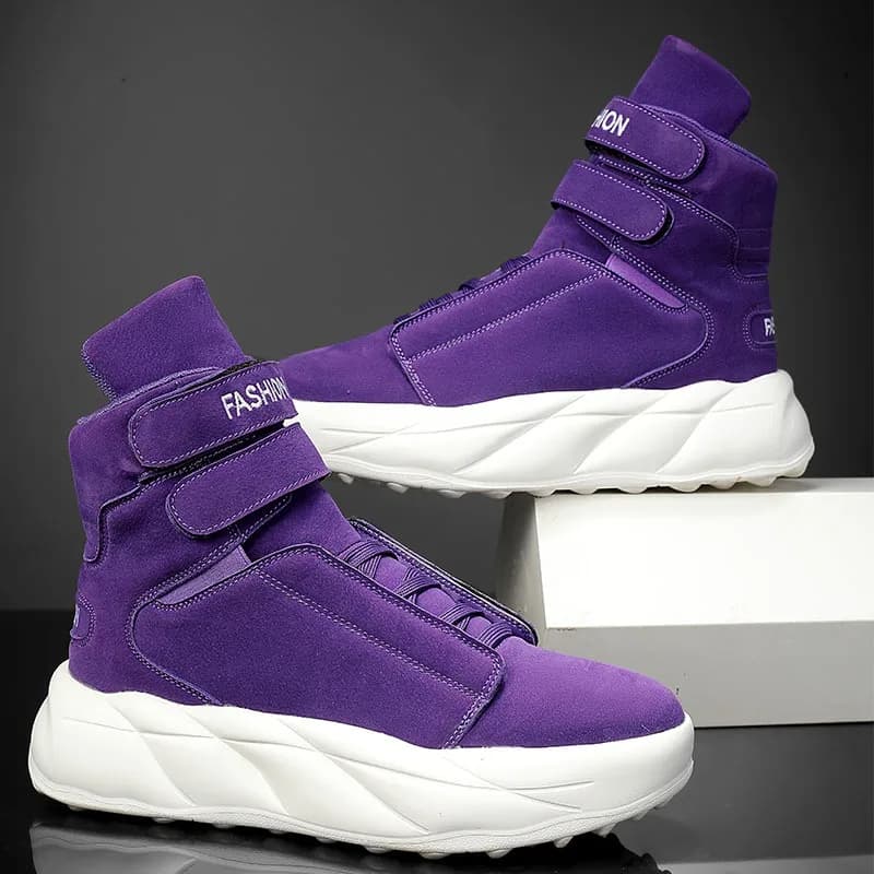 2026 Purple High Top Sneakers Men Velcro Platform Shoes Thick Sole Fashion Streetwear Casual Walking Boots Free Shipping