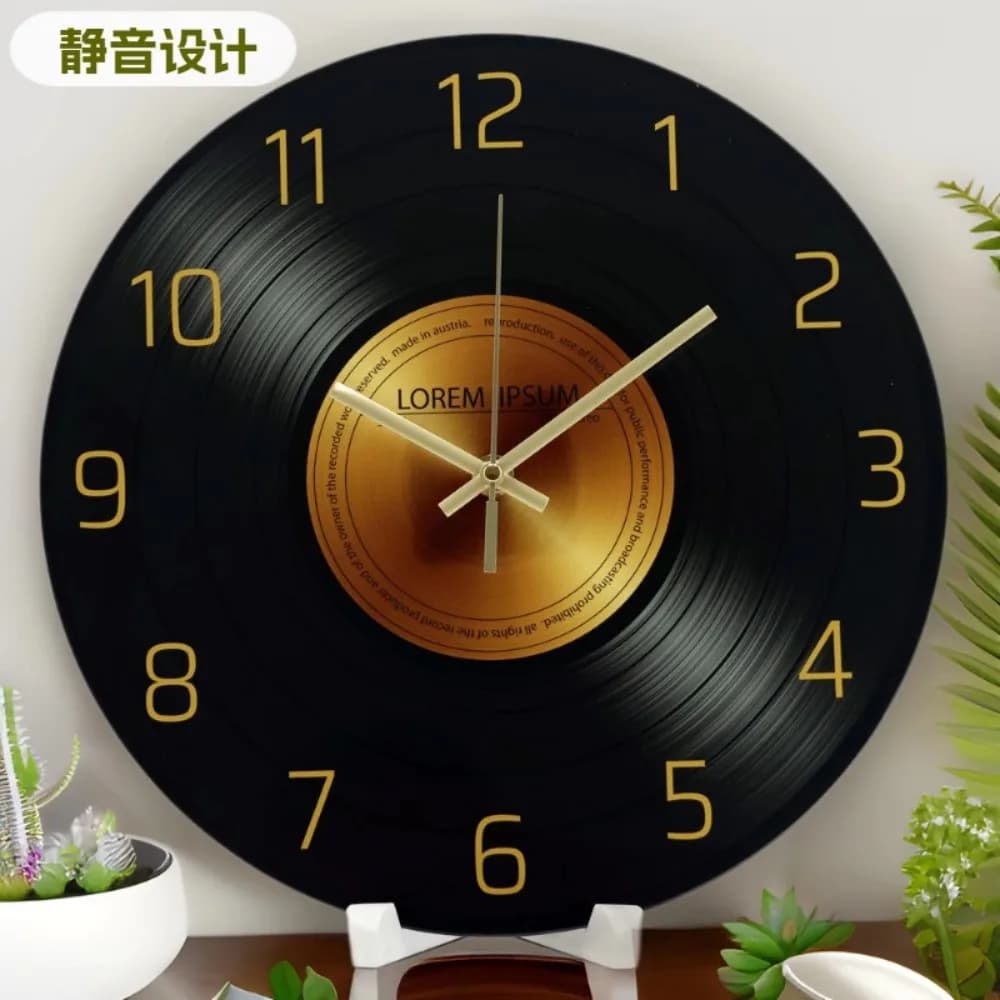1Pcs 25/30/34CM Round Silent Glass Living Room Clock Home Decor Wall Clocks with Vinyl Record Decoration for Coffee Store Club