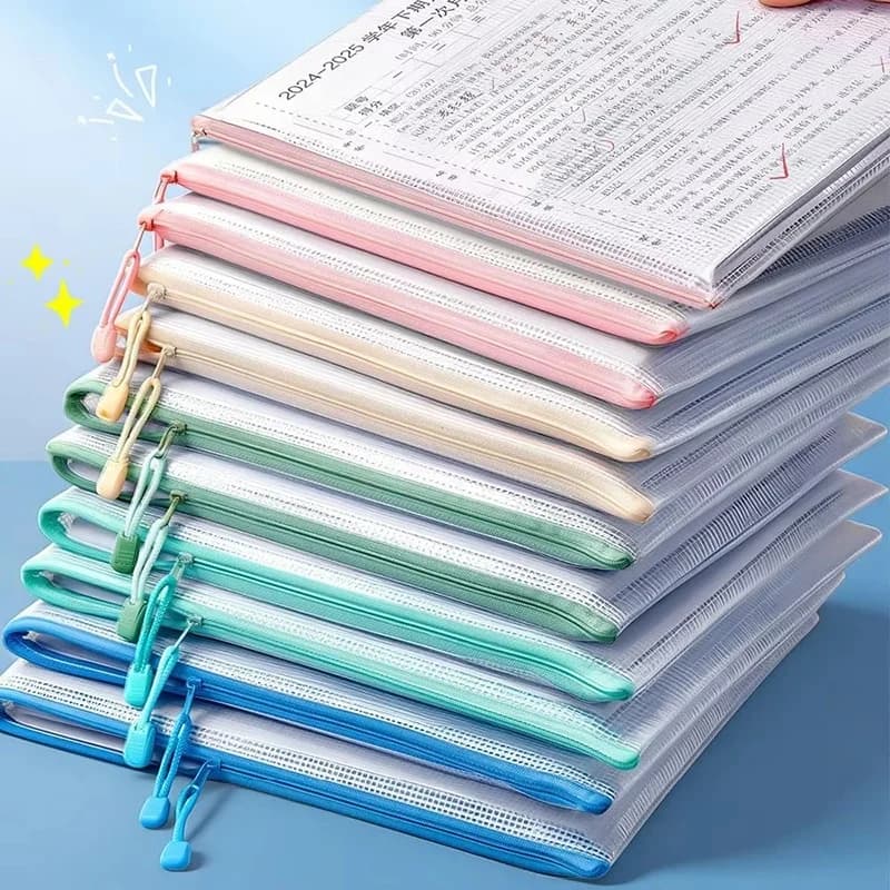 5-30Pcs Mesh Zipper Pouch Document Bag A4 A5 File Folder Pencil Case Waterproof Mesh Zipper Pouch For Teacher Desk File Sorting