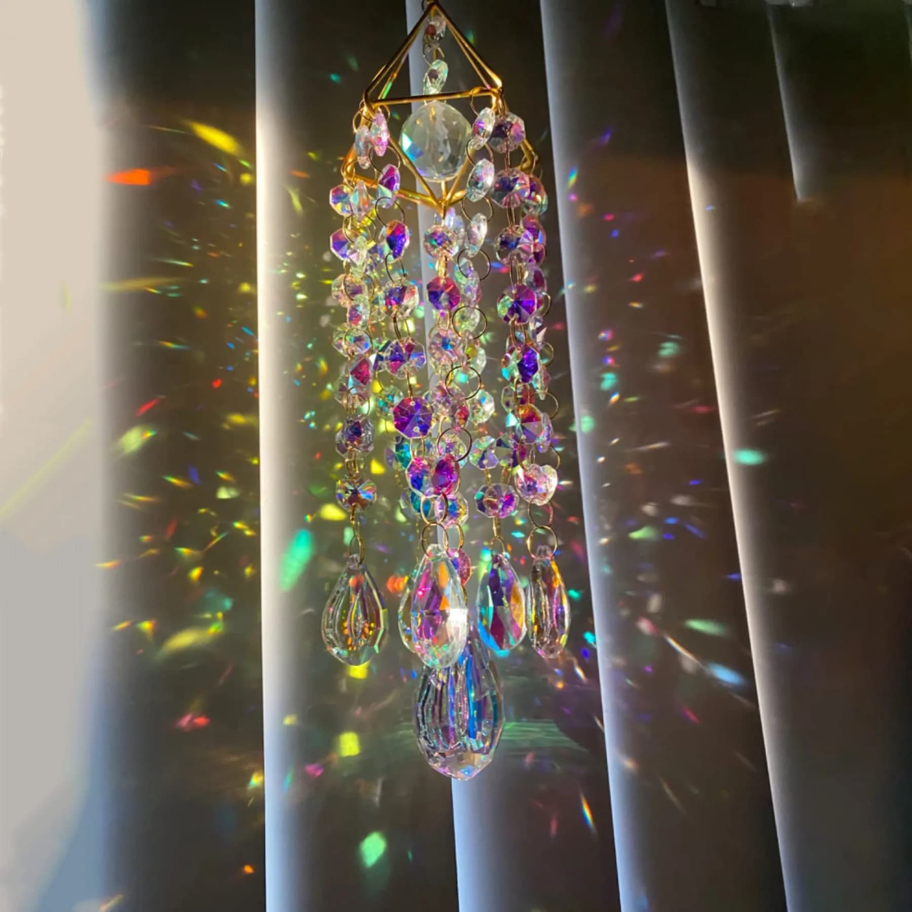 21.5 In Gold Dream Catcher Sun Catcher | Giant Handmade Wind Chime & Rainbow Maker for Garden, Window, Luxury Housewarming Gift