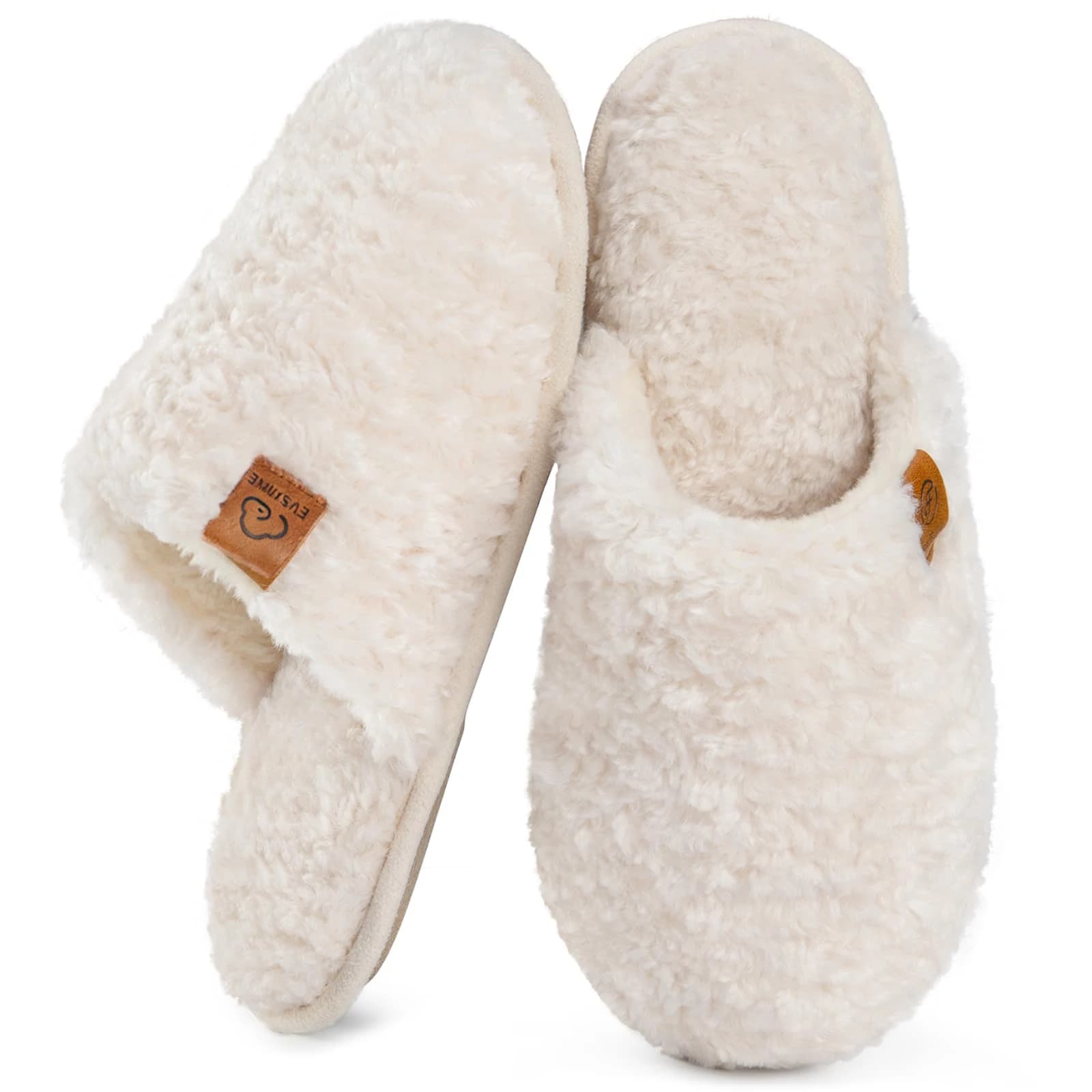 Litfun Winter Furry Cotton Slippers For Women Casual Soft Sole Slides Slip On Flats Slides Fluffy Comfy Indoor Women's Slippers
