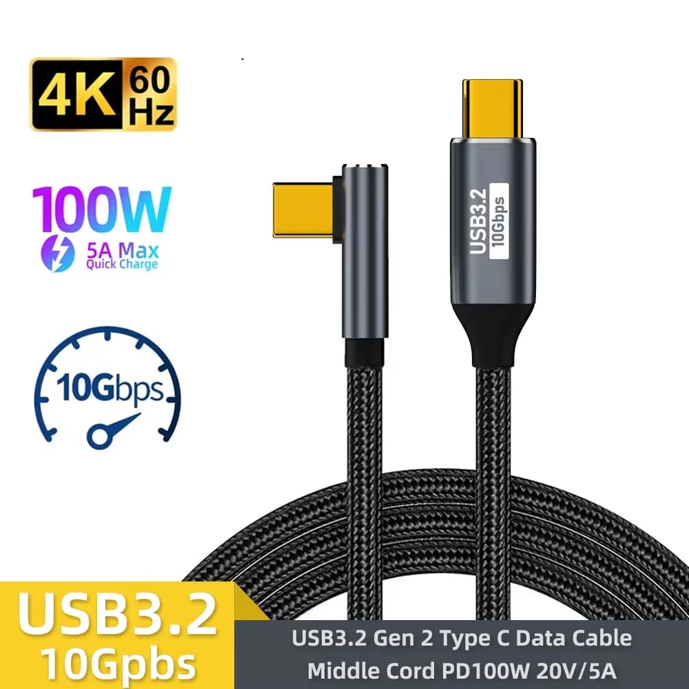 Cavo USB C 3 Gen2 10Gbps da 5A 100W, da Tipo C a Tipo C, con supporto video 4K 60Hz, ricarica rapida QC4.0 3.0, per MacBook Pro, Samsung, Xiaomi