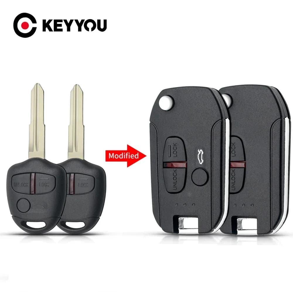KEYYOU 2/3 Pulsante Modificato Flip Chiave A Distanza Dell'automobile Borsette Caso Per Mitsubishi Nuovo ASX GRANDIS Outlander LANCER-EX Destra Sinistra Lama