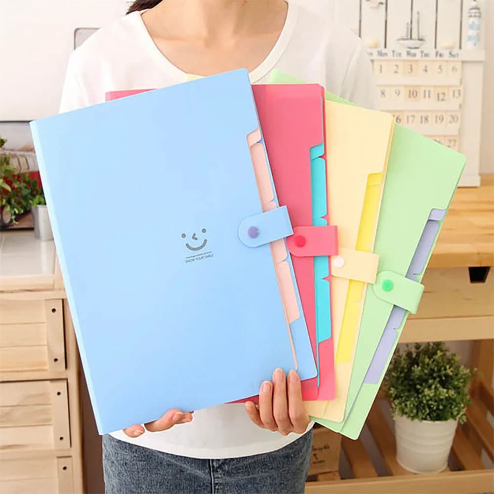 A4 Multi-Layer Folder File Bag Candy Color Five Grid Organ Bags Large Capacity Korean Simple Office School Supplies Stationery