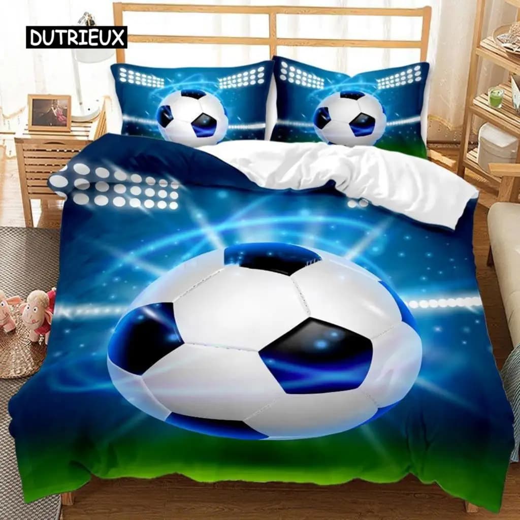 Set di Biancheria da Letto 3D a Tema Calcio, Copripiumino con Federe, Set Copripiumino Campo da Calcio, Tema Partita di Calcio, Decorazione per Ragazzi Adolescenti