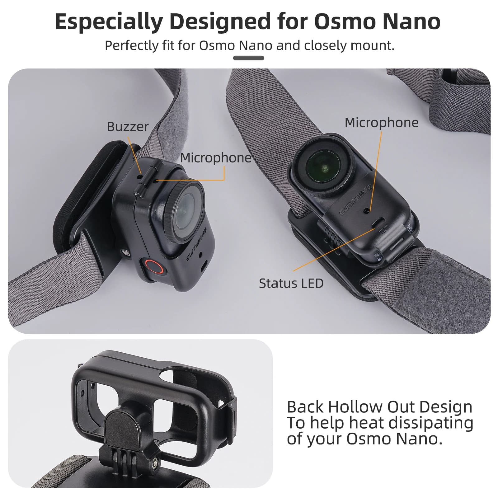 Fascia elastica regolabile Sunnylife con rotazione a 360° ° Rotazione per DJI Osmo Nano, accessori per action camera ribaltabili verticalmente