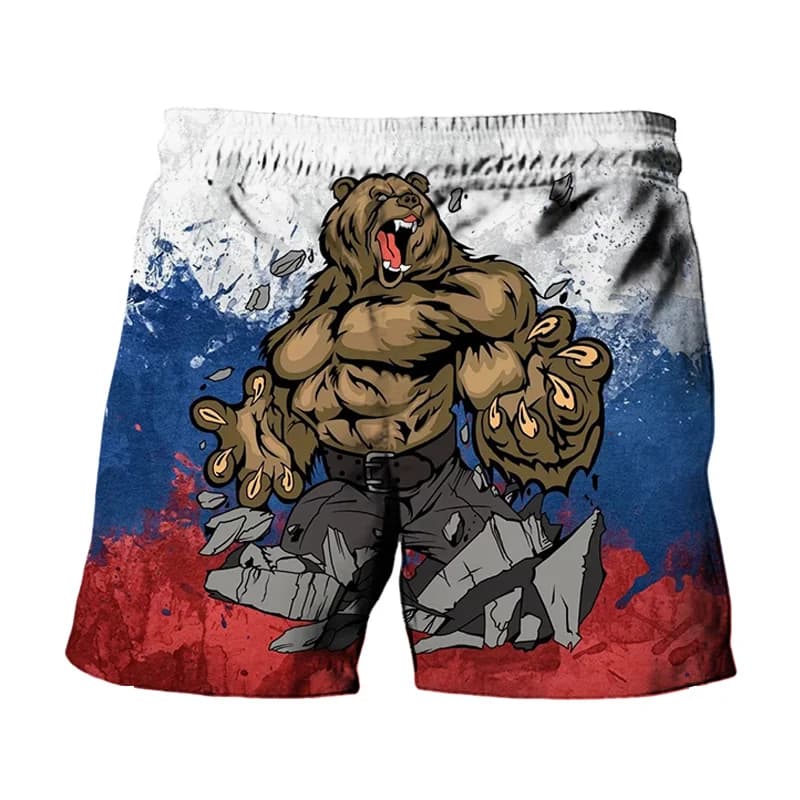 Russia Aquila Emblema Grafica Pantaloncini da spiaggia Uomo 3D Bandiera russa Orso Stampato Pantaloncini da bagno Costume da bagno homme 2024 Costume da bagno estivo