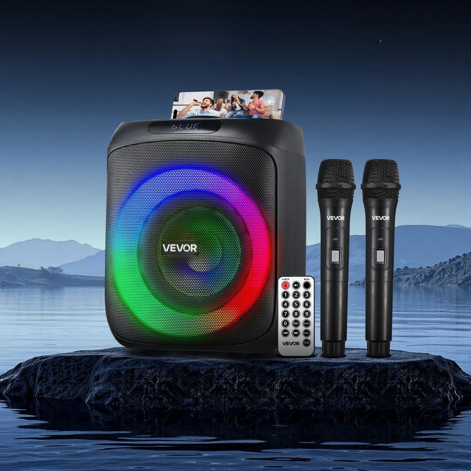 Macchina per karaoke per adulti, 30W, 6,5 pollici, altoparlante Bluetooth portatile, 2 microfoni wireless