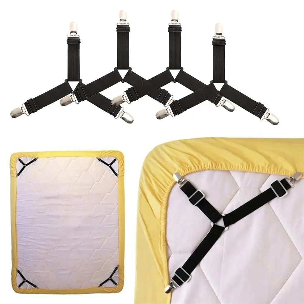 4 pezzi Cinghie per la vita della casa Bretelle Pinze per cintura Clip per materasso Chiusura elastica Lenzuola Fibbia