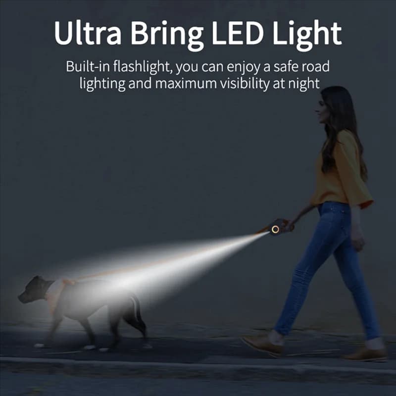 Guinzaglio retrattile per cani TFORU-5M con torcia a LED, cavo Durablenylon, controllo regolabile per passeggiate e corse di animali domestici