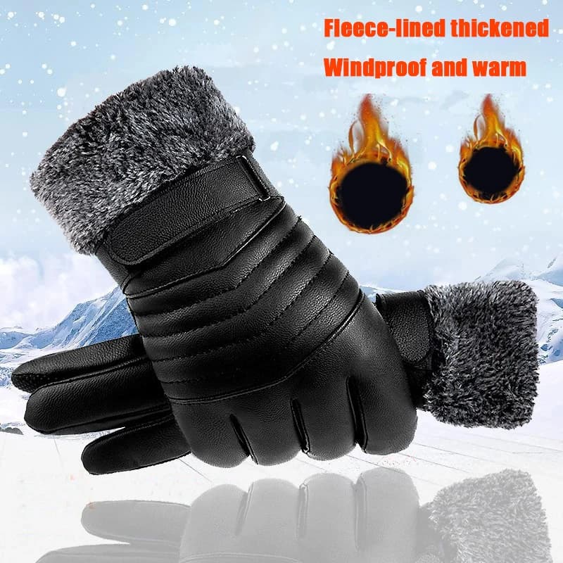 Guanti da ciclismo invernali per uomo Touch screen impermeabile da esterno Guanti da moto con dita intere Guanti caldi per bici elettriche in pelle