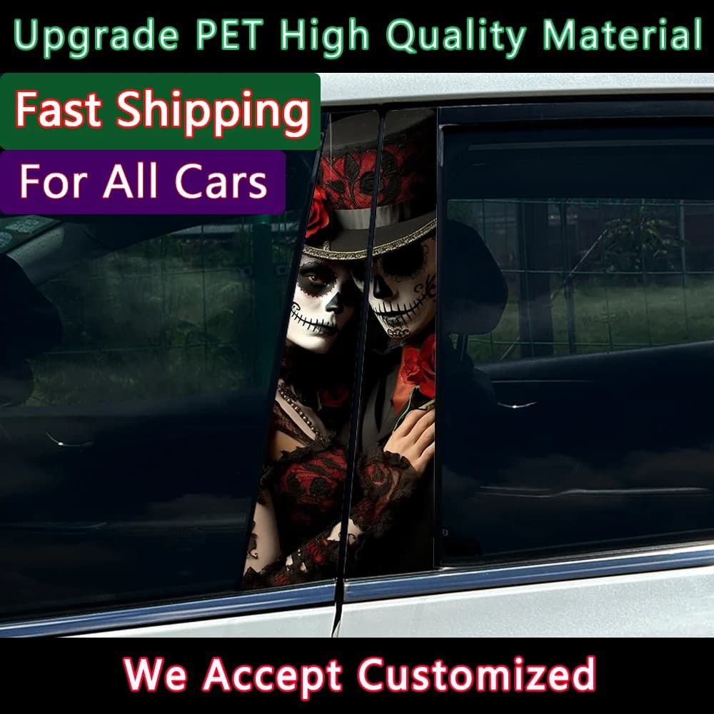 Gothic Skull CP Sticker B-pillar Sunscreen DIY Auto Center Column Cover Scratches Car Stickers Cartoon Decoration Accessories