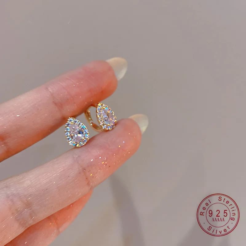 925 Sterling Silver Plated 14K Gold Earrings With Small French Water Drops exquisite for Women's Wedding Party Jewelry