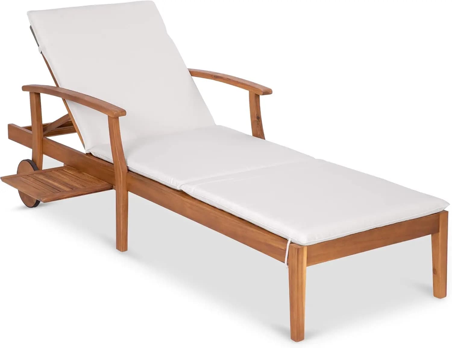 Sdraio Reclinable in Acacia wood 79x26 Inches, Exterior furniture for Patio, Edge Pool with Side Table Extractable, Pillow Padded in Foam