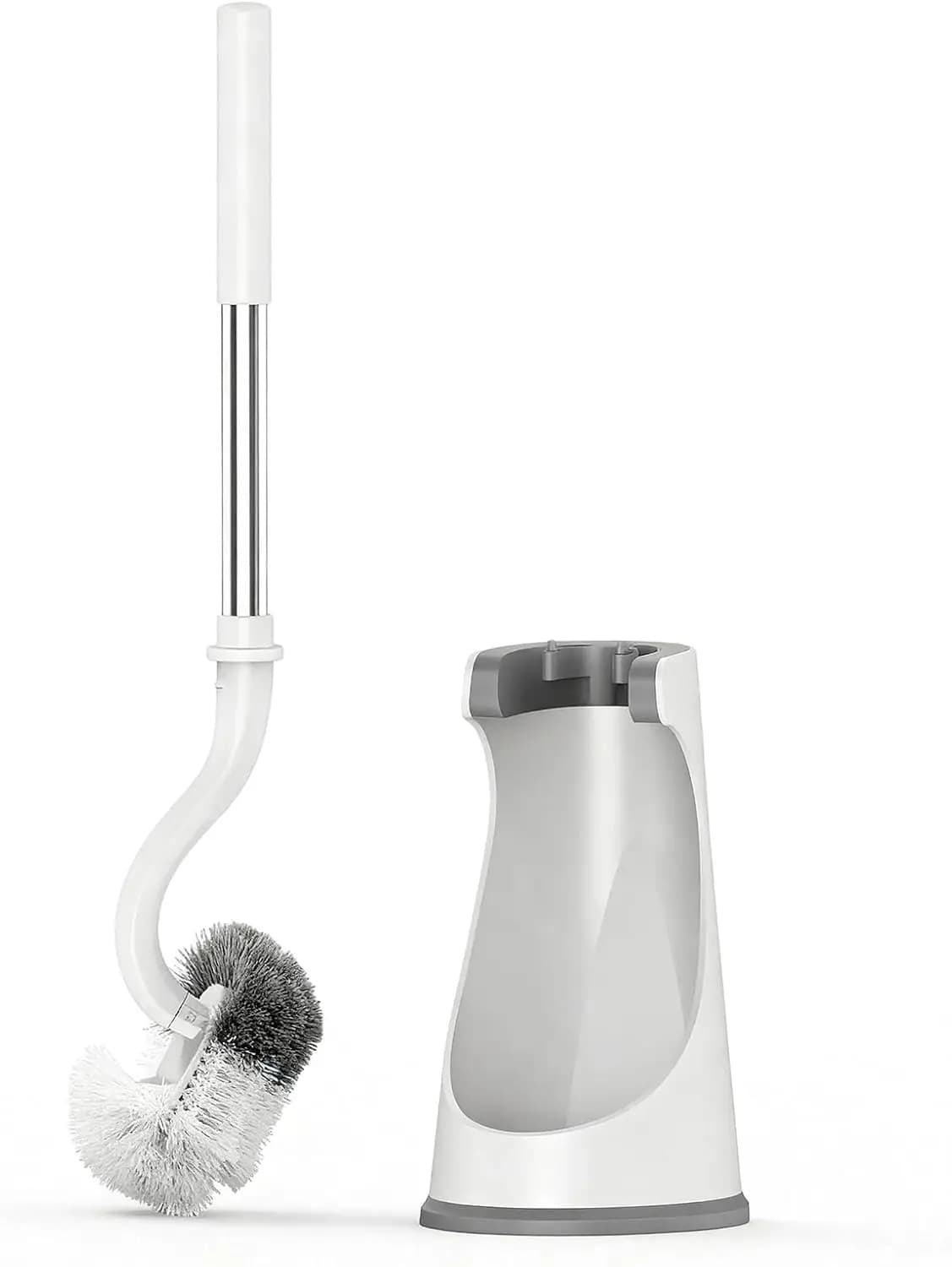 Set di spazzole e supporto per WC curvato, manico antiscivolo, pulizia profonda degli angoli morti, supporto ventilato, facile installazione