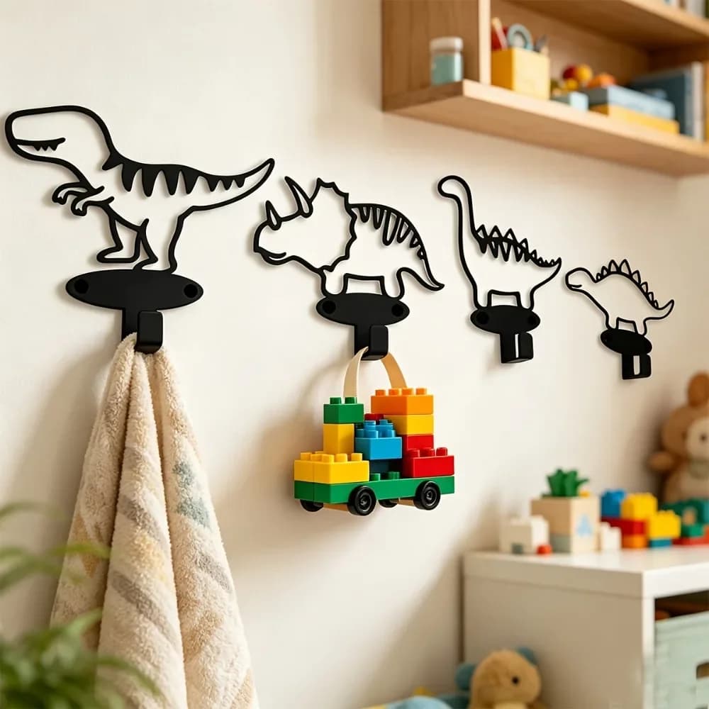 CIFBUY Dinosaur Silhouette Iron Wall Hooks Black Metal Coat Hanger for Kids Room Belt Toy Organizer Minimalist Home Decor