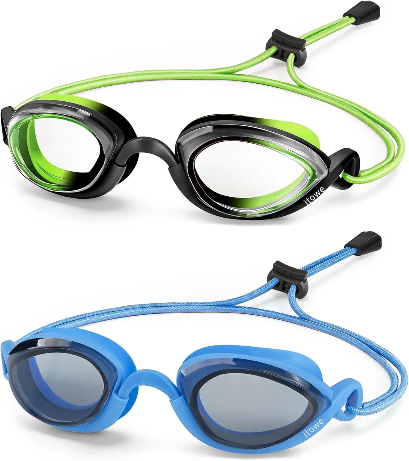 Pack of 2 swim glasses with elastic strap, HD anti-fog vision for youth swimming