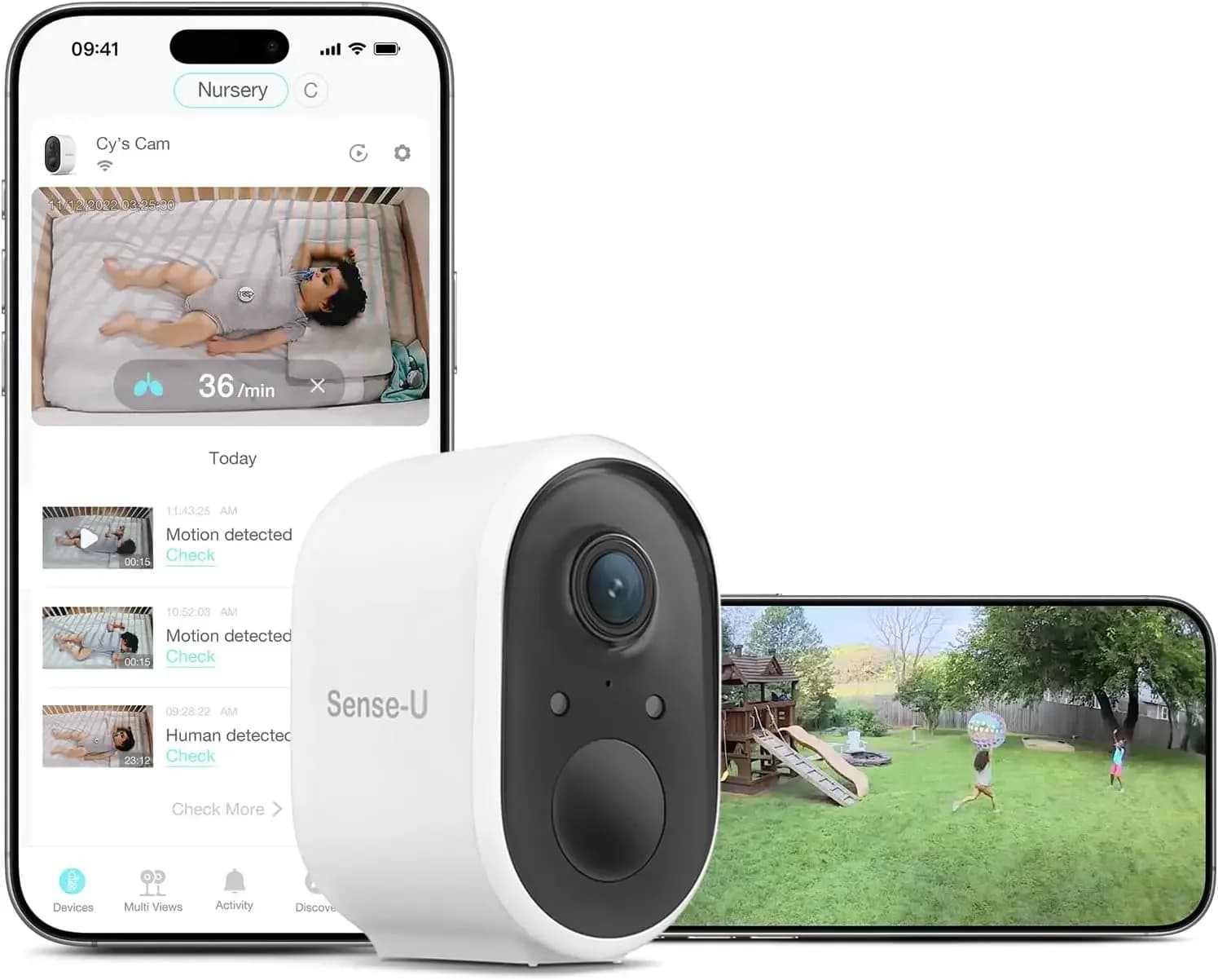 Monitor per bambini con batteria, telecamera di sicurezza intelligente, uso interno/esterno, rilevamento della respirazione tramite IA, monitor video 1080p, wireless resistente alle intemperie