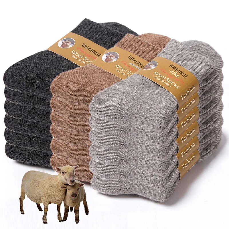 6 pairs of winter socks in wool men's socks solid socks super thick thicker women's socks in merino plush against socks in cold snow sponge