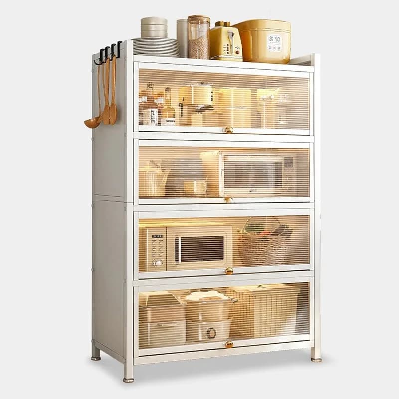 Mobili da cucina moderni in acciaio al carbonio Mobili da cucina per la casa Armadietto semplice per stoviglie Scaffale multistrato con anta ribaltabile