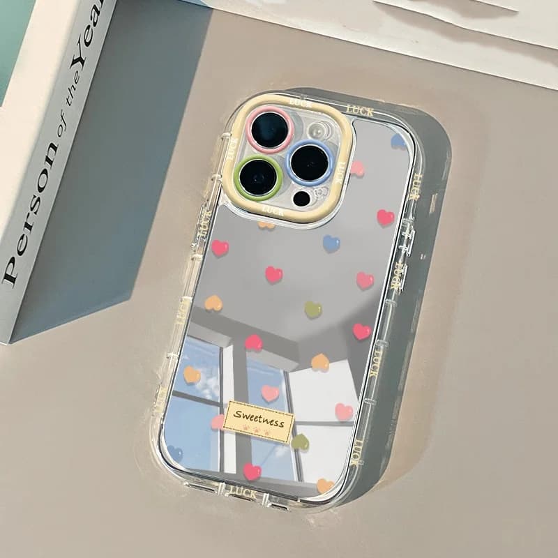 Custodia per telefono a specchio colorata Fashion Loves per iPhone 17 16 15 14 13 12 11 17Air Pro Max X XR XSMax 7 8 Plus Y2K Trasparente Sweet Cover