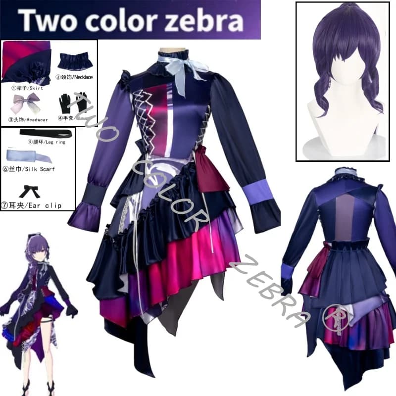 Costume Cosplay Asahina Mafuyu, Abito Viola, Parrucca, Guanti, Accessori, Set Completo per Halloween, Carnevale, Feste, Comic-con, Outfit per Giochi di Ruolo