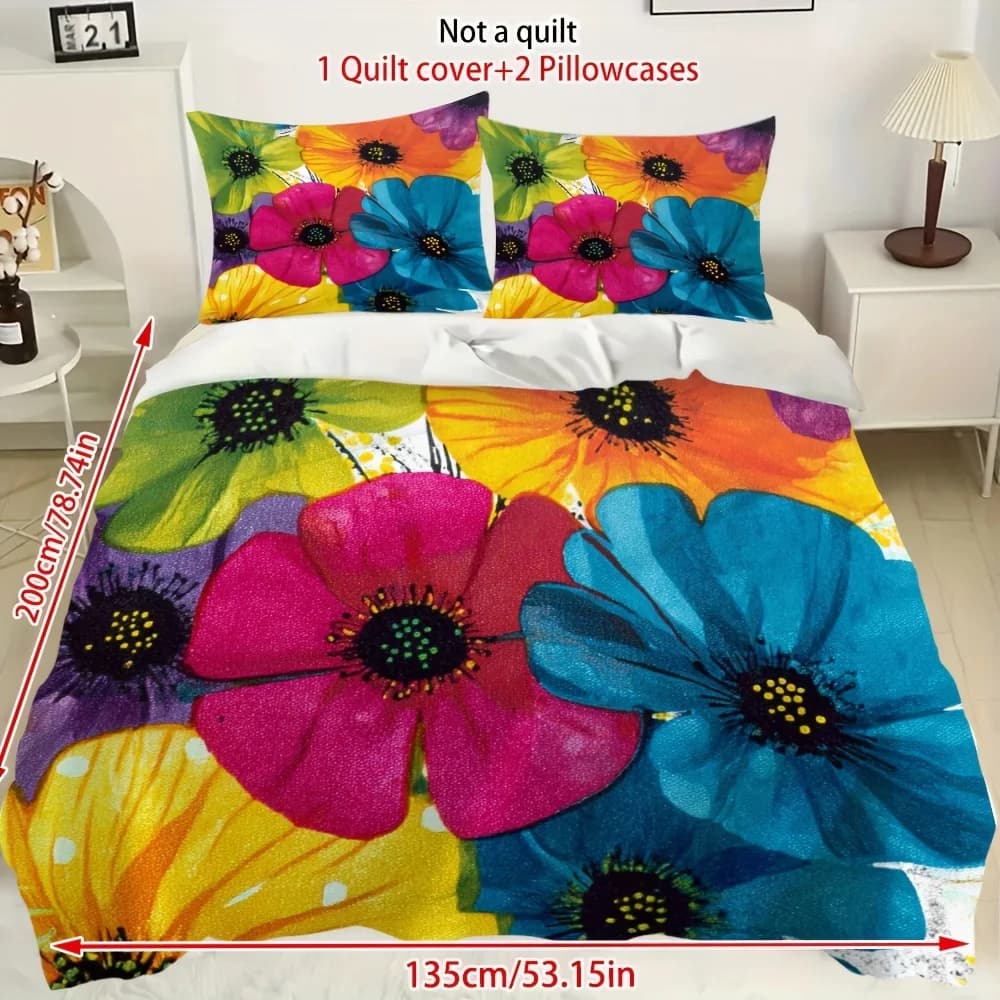 2D ultra-soft digital print duvet cover set, elegant floral pattern, no filling included, the fabric is soft and comfortable, suitable for bedrooms, hotels, famous hotels, and school dormitories. 1*duvet cover + 1/2 pillowcase