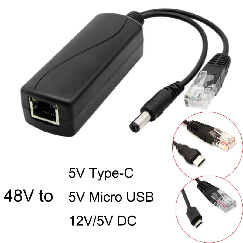 Splitter PoE from 48V to 5V/12V 5v POE Micro USB tpye-c power supply on Ethernet Splitter POE active tpye-c for Raspberry Pi