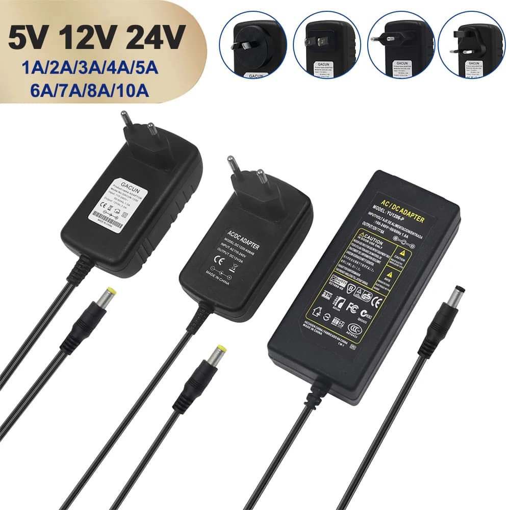 EU US UK AU Plug DC 24V Power Adapter 5V 12V 24V 1A 2A 3A 4A 5A 6A 7A 8A 10A Transformer AC110V 220V to DC 12V LED Power Supply