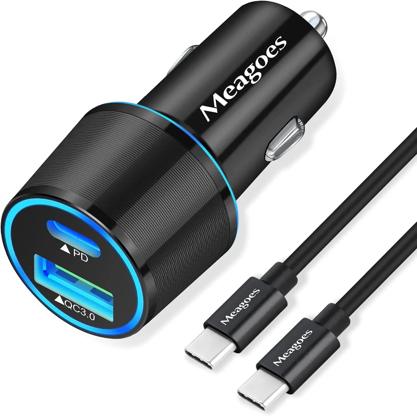 Caricabatterie da auto USB C da 45W, ricarica super veloce per iPhone e Samsung, doppia porta + cavo da 1,5m
