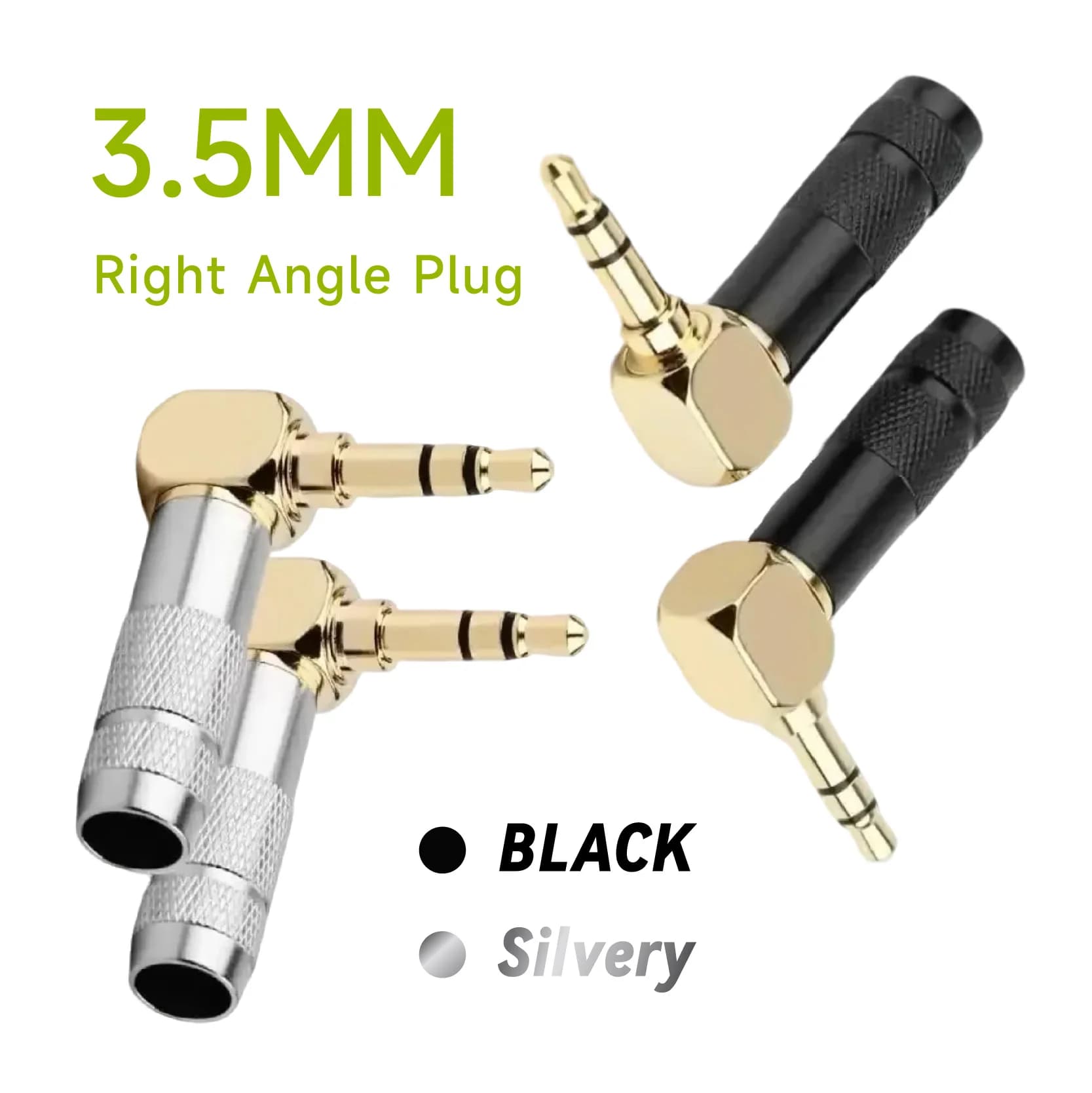 2 pezzi spina maschio a 3 poli connettore audio ad angolo retto da 90 gradi spina jack per cuffie stereo da 3,5 mm nero argentato