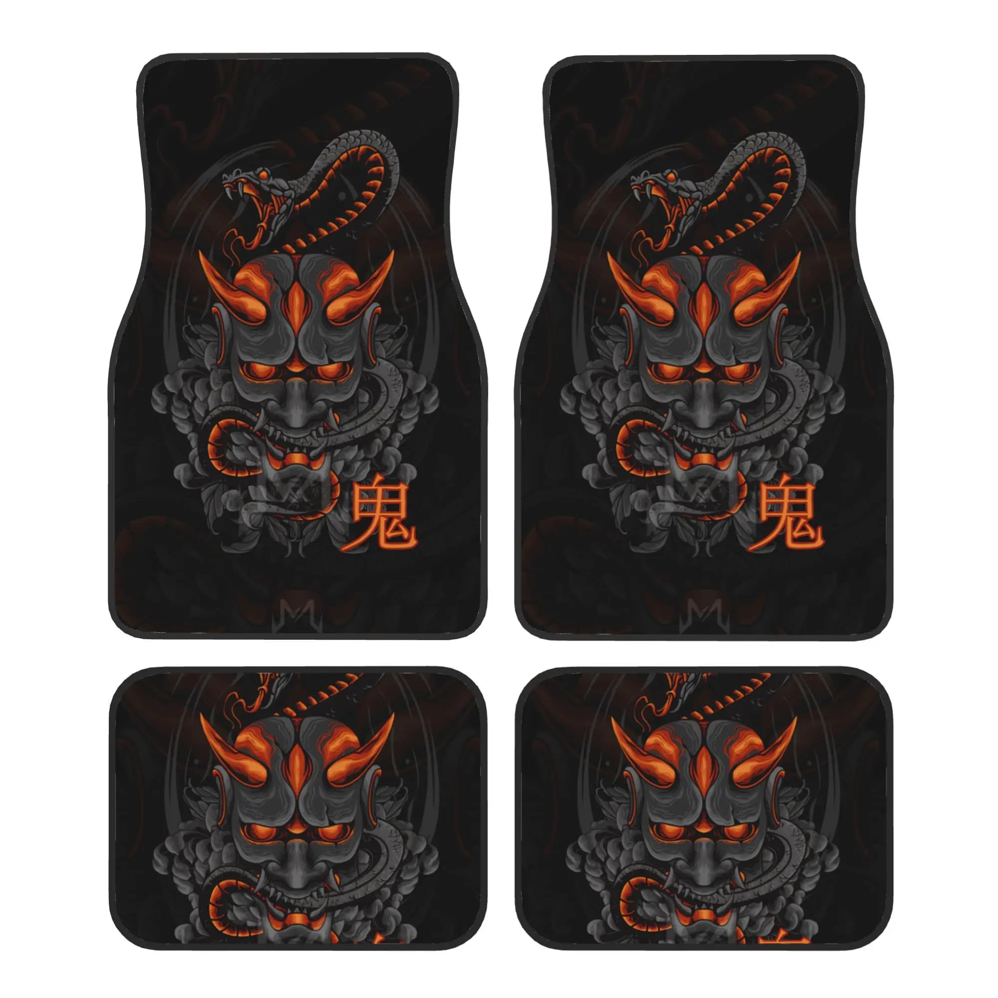Japanese Oni Masks Snake Car Floor Mats of 4 Pieces Crystal Velvet Carpets Rugs Universal Car Front Rear Carpets Foot Mats