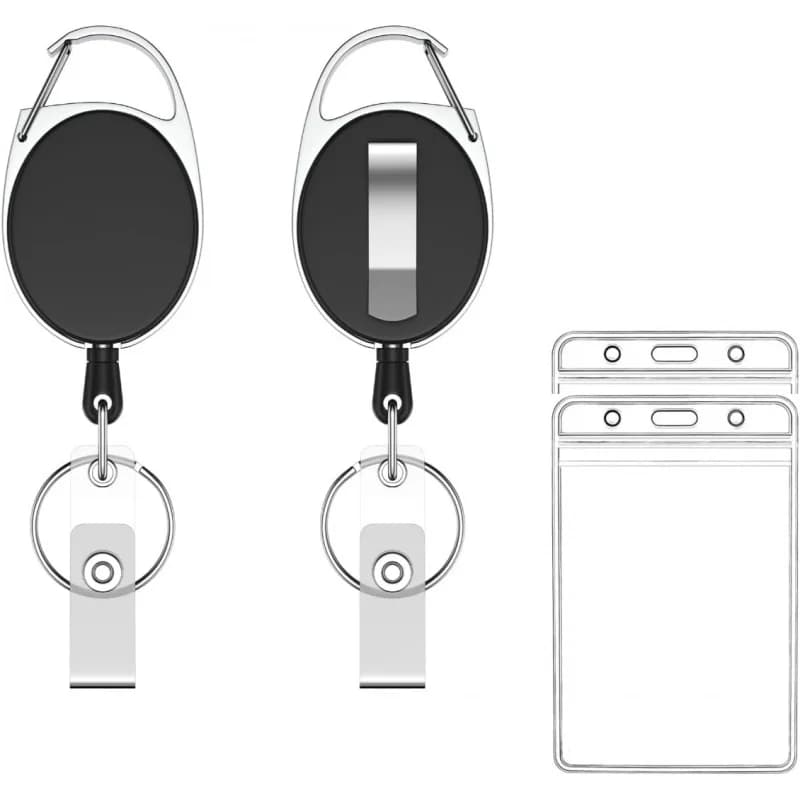 Portabadge con clip da cintura, porta tessere identificative retrattile, robusto portachiavi estensibile con 2 porta tessere identificative verticali trasparenti