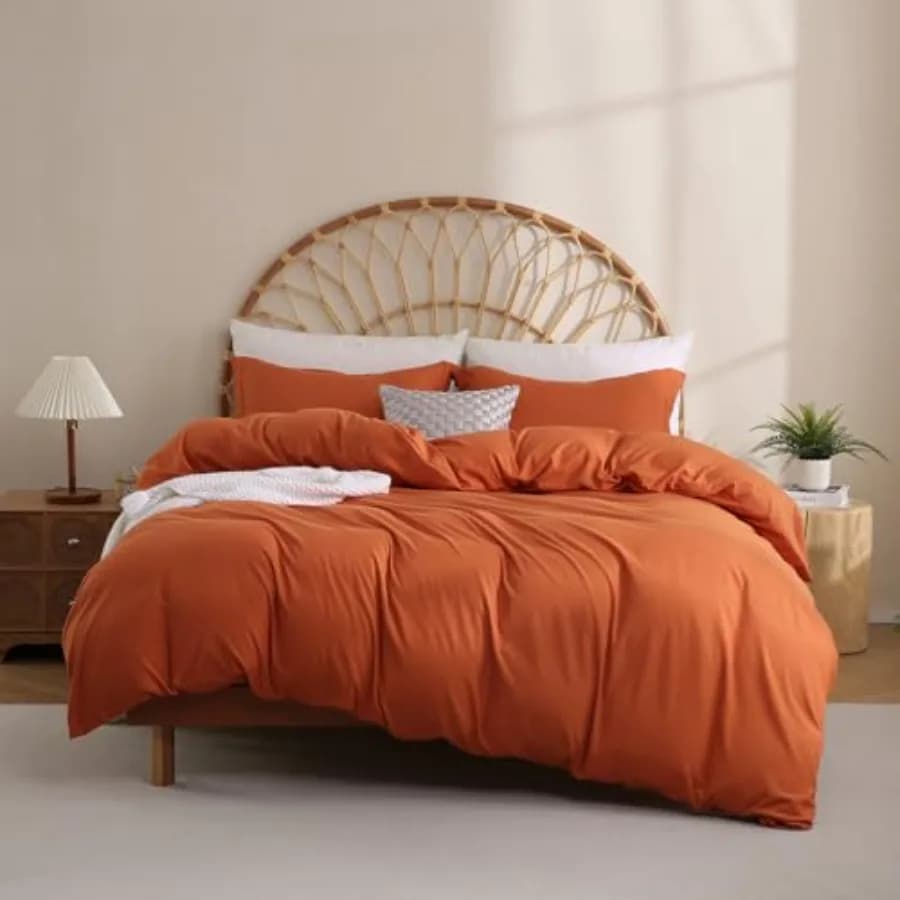 Burnt Orange Duvet Cover Set Full Size, 3 Piece Duvet Cover with Pillow Shams, Soft Brushed Microfiber Zipper Closure, Comforte