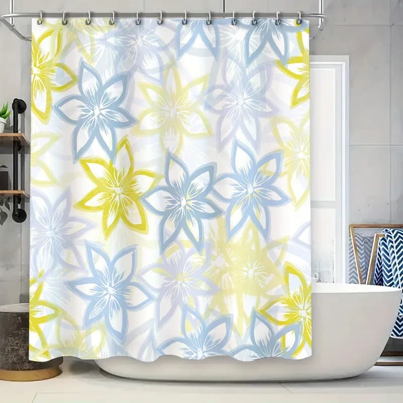 Tenda da doccia moderna con stampa floreale Impermeabile Decorazioni per la casa Accessori per il bagno Blu/Giallo/Blu chiaro Dimensioni 180x245 cm (70x96 pollici)