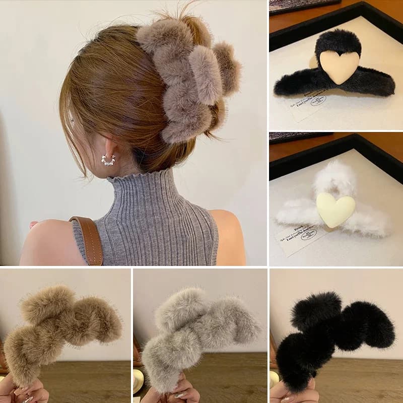 Clip artiglio per capelli in peluche oversize moda invernale per le donne accessori per Clip di granchio per capelli in pelliccia sintetica a forma di nuvola di onda