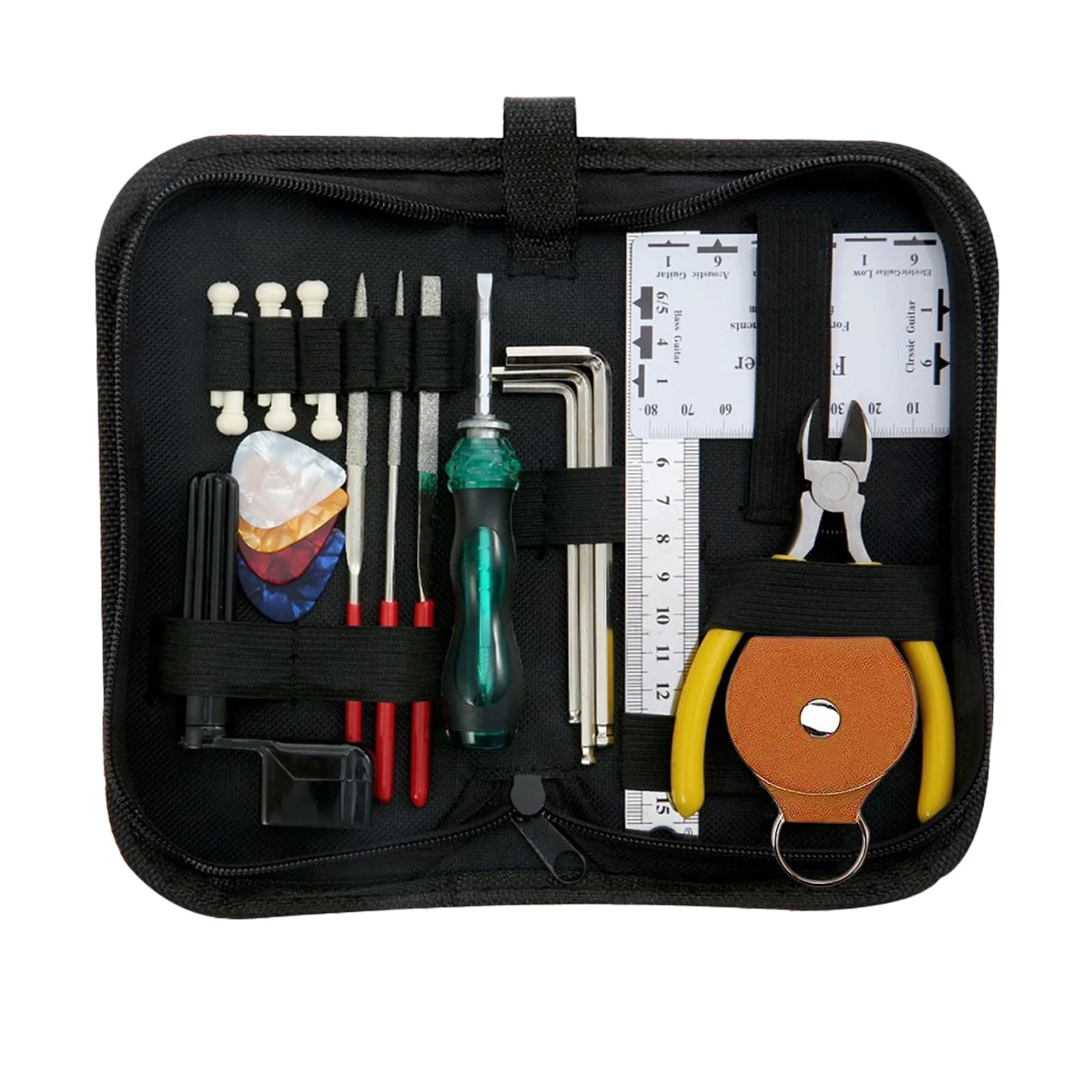 Kit di Riparazione per Chitarra 23 Pezzi, Strumenti per Manutenzione Chitarra, Kit di Configurazione con Plettri, Righello per Corde, Chiave per Chitarra
