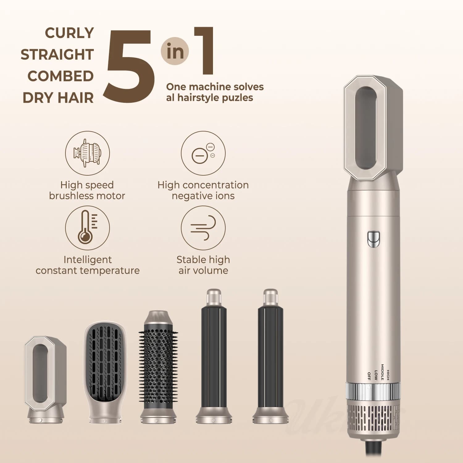 5 In 1 brush for hair dryer and volumizer negative ions detachable hair dryer Styler hot air brush iron curling hair for air Styling