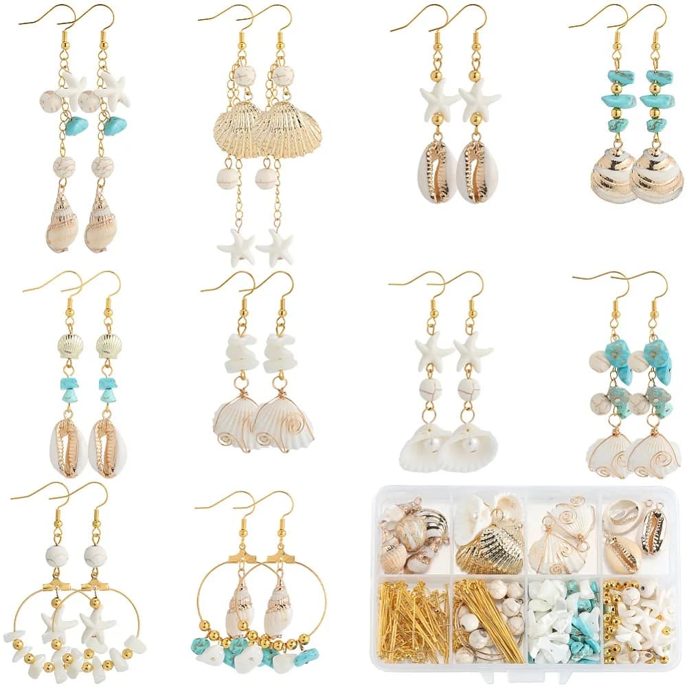 DIY Turquoise Shell Earring Making Kit Mixed Color 4~40x0.5~26x0.5~10mm Hole: 0.6~3mm