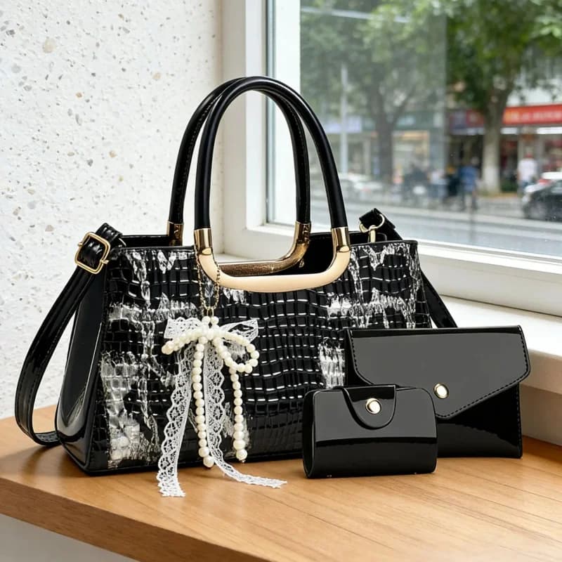 Women's Handbag Set, Crocodile Pattern Evening Clutch, Party Crossbody Shoulder Bags, High-End Ladies' Accessories, Perfect Gift