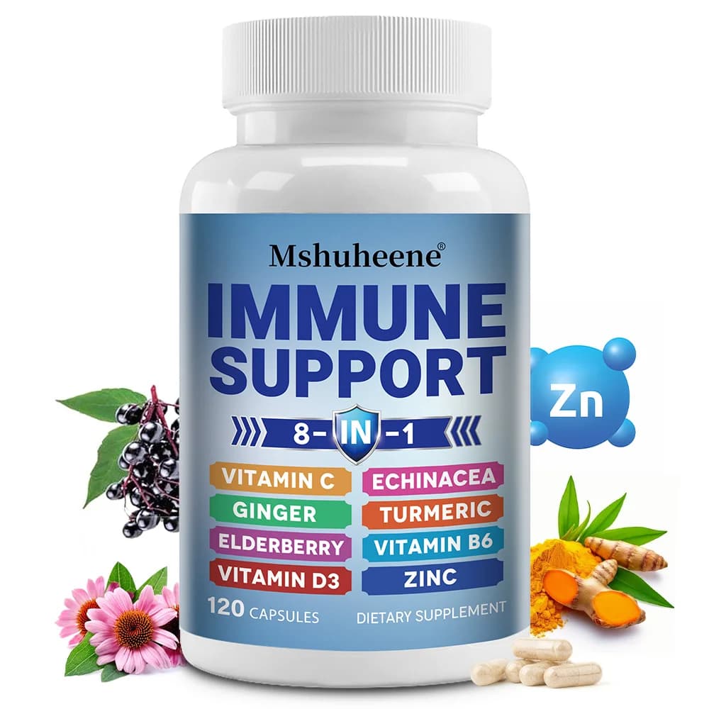 Integratore Immunitario 8-in-1 - Sambuco, Vitamina C, D3, B6, Zinco, Curcumina, Zenzero ed Echinacea, Antiossidante per la Difesa Respiratoria