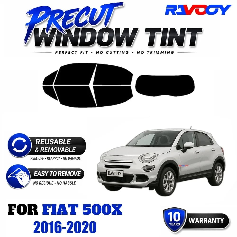 RAVOOY Precut Window Tint, Reusable Removable EPU Film, Custom Fit for Fiat 500X 2016-2020, UV Heat Protection