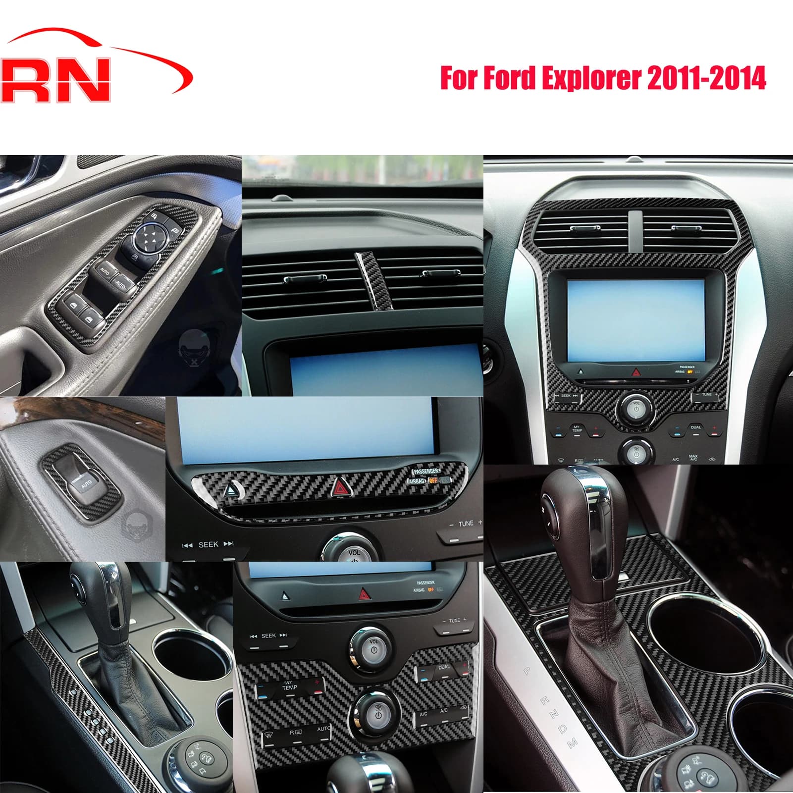 Per Ford Explorer 2011-2014 Volante per auto in fibra di carbonio modificata Pannello interno della porta Set completo di adesivi decorativi