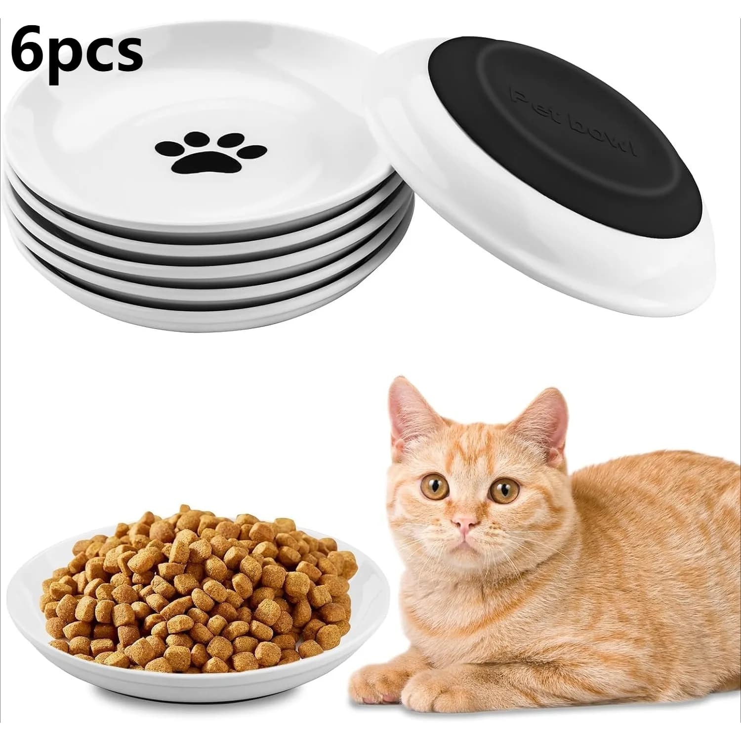 6-piece Ceramic Pet Cat Bowl Ceramic Food Bowl with Non-slip Rubber Base Dishes for Kitten and Puppy Cat Feeder Cat Accessoires