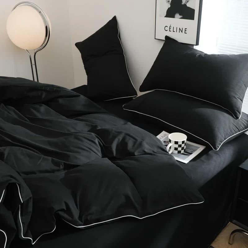 Set di biancheria da letto di colore nero per adulti Set di lenzuola matrimoniali in stile semplice copriletto singolo/Queen/king Set completo biancheria da letto semplice 674