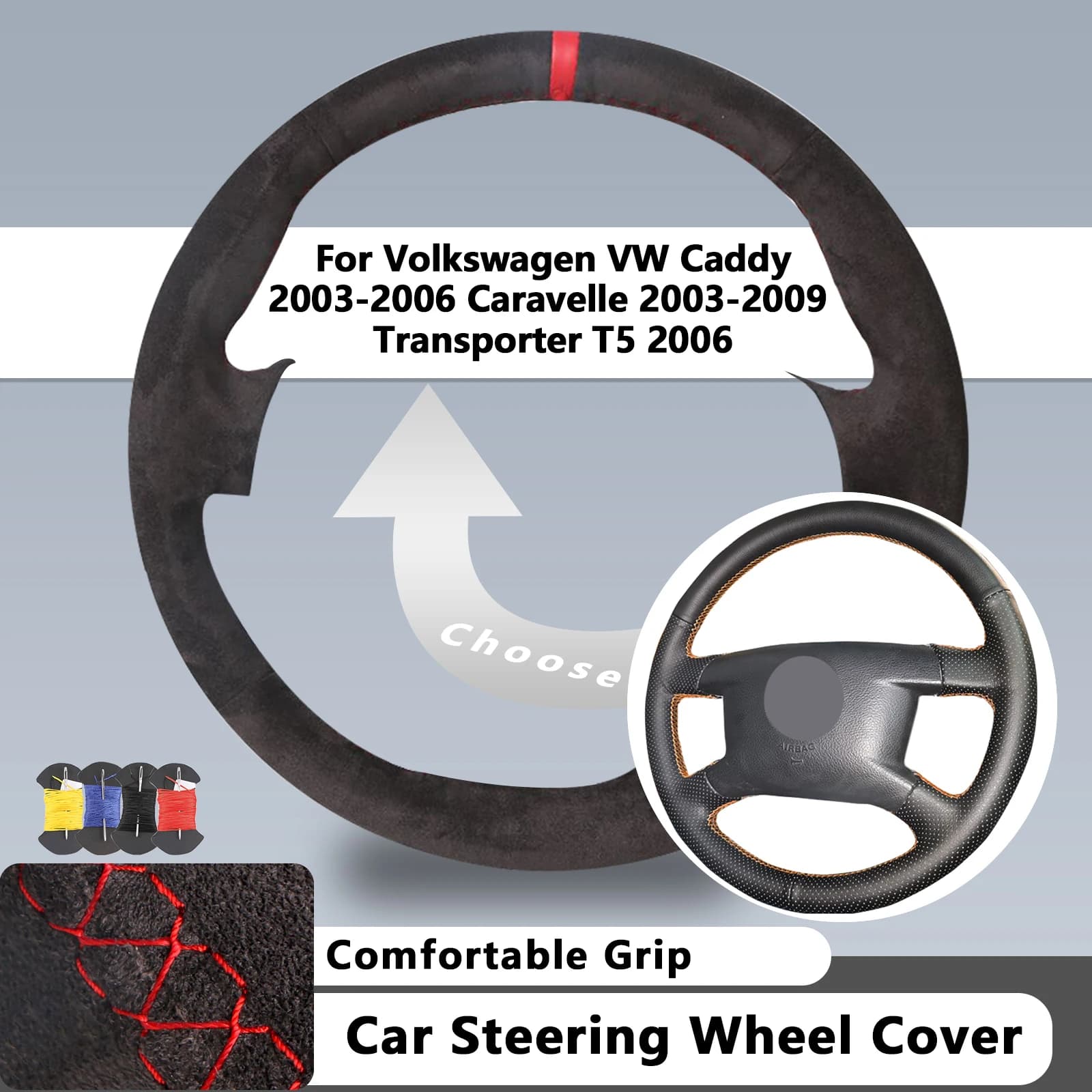 Coprivolante in pelle scamosciata per Volkswagen VW Caddy 2003-2006 Caravelle 2003-2009 Accessori auto personalizzati in morbida pelle