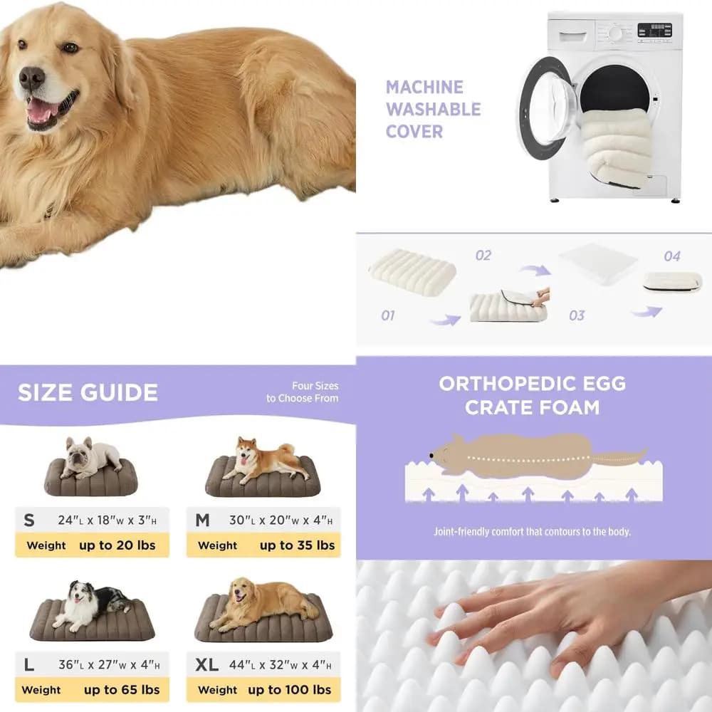 Letto ortopedico per cani di grandi dimensioni, materasso per animali chic impermeabile XL con rivestimento rimovibile, tappetino in schiuma felpata per interni (44x32, marrone)