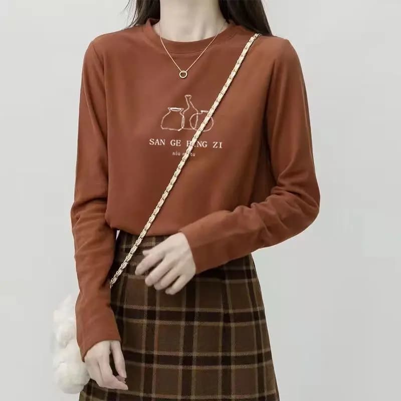 Women Korean Style Crew Neck Brushed Dralon Thermal Tops Winter Thick Long Sleeve T Shirt Undershirt S 3XL