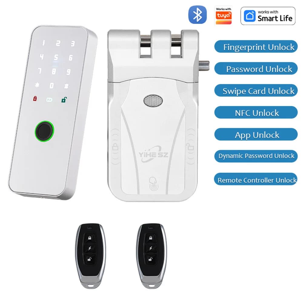 YiHESZ Password per impronte digitali Serratura per porta 433 Mhz Telecomando Smart Lock Sistema di batterie di backup a doppio motore Serratura a catenaccio Wafu 026