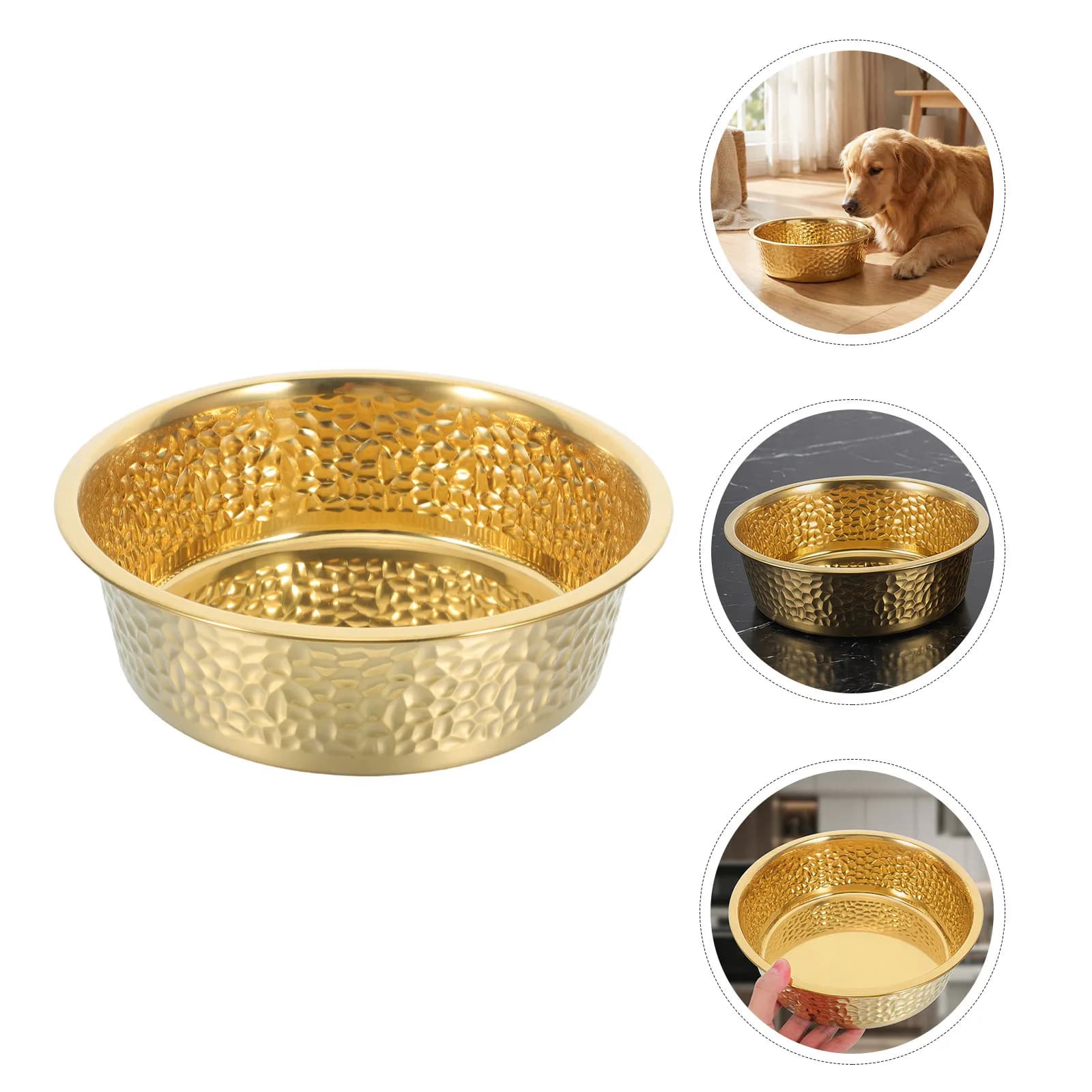 Hammered Stainless Steel Dog Bowl Large Capacity Heavy Duty Anti-Tip Food Water Container Spill-Proof Pet Feeding Bowl Indoor